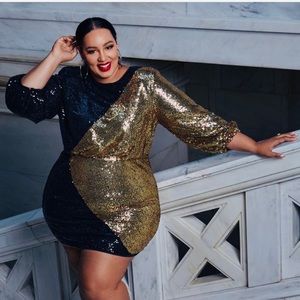 Eloquii new w/ Tags size: 22 Black /Gold color block sequined dress